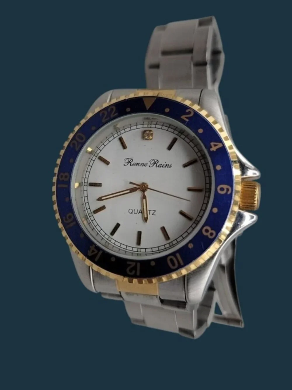 Vintage Renne Rains Stainless Steel Mens Two Tone Watch 8